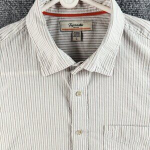 Faconnable Jeans Large Brown Blue Striped Long Sleeve Button Up Cotton Linen Men